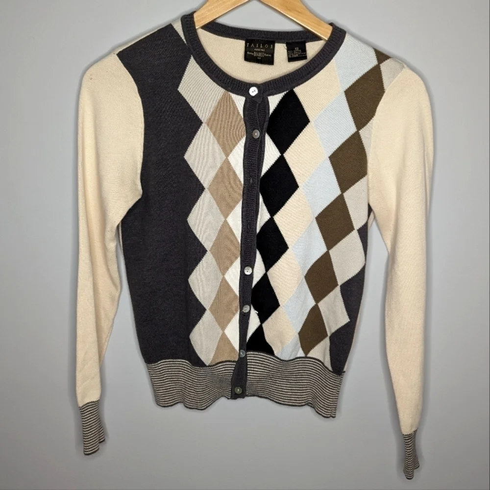 Y2K Tailor B. Moss Argyle Button front Cardigan Woman's XS